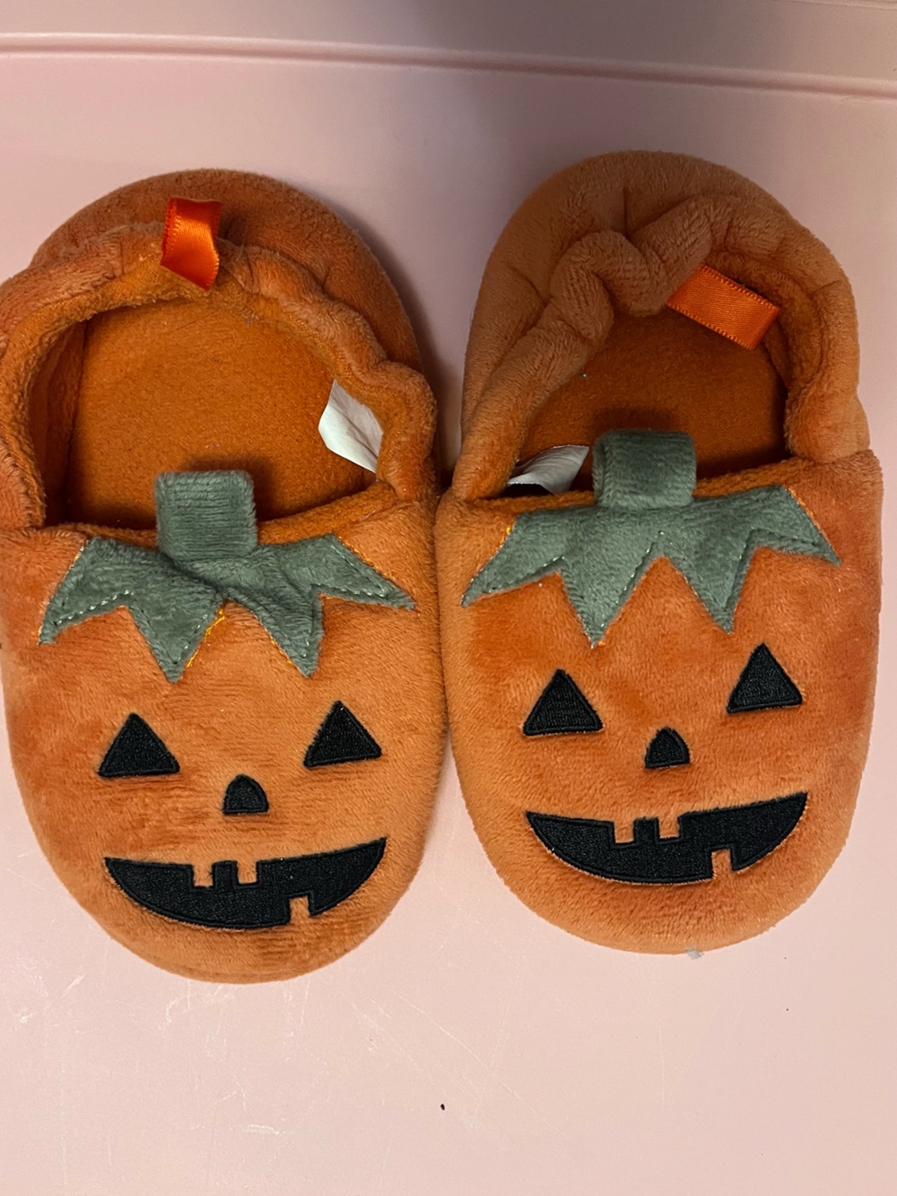 Kids Orange Pumpkin Plush Slip-On Shoes